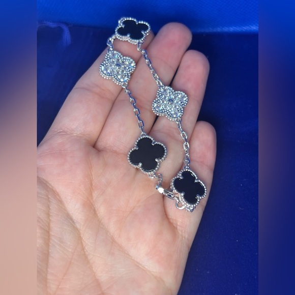 Lucky Alhambra SilverTone Clover Motif Bracelet With Crystals and Black … - Picture 4 of 10